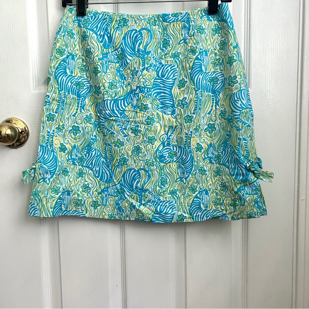 Lilly Pulitzer Zebra Blue/Green Floral Mini Skirt 6